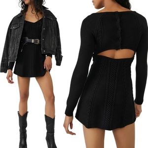 FreePeople Small World Cutout Long Sleeve Cable Stitch Sweater Dress - M